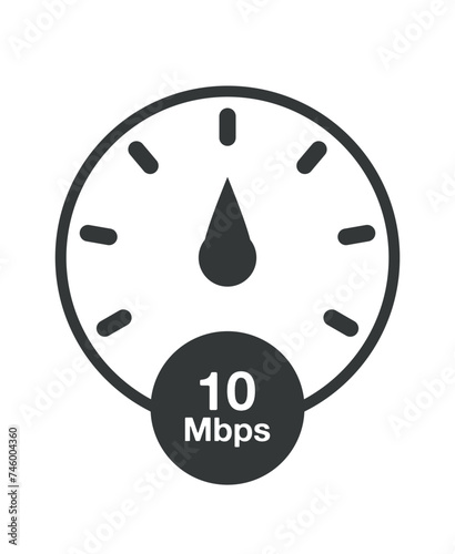 10 Mbps. Internet speed vector, download speed meter clock