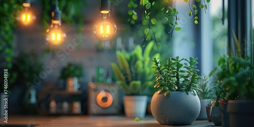 An energy-saving idea exhibiting contemporary LED lighting. Generative Ai.