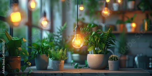 An energy-saving idea exhibiting contemporary LED lighting. Generative Ai. photo