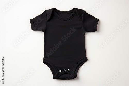 Elegant black infant bodysuit on a white surface, a mockup that combines sophistication with babywear