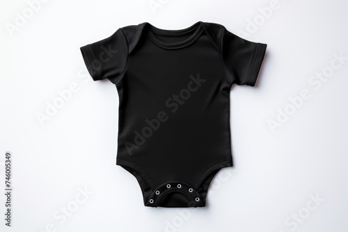 A black baby bodysuit mockup on a white backdrop, ideal for showcasing design and fashion for infants