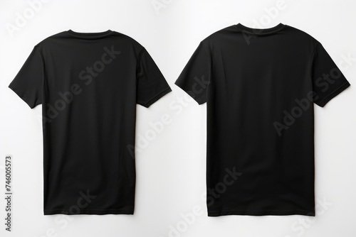 Two black t-shirts laid flat, offering a direct rear or back view ideal for mockups, set against a white background