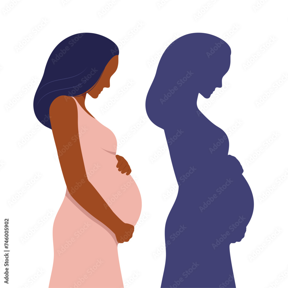 Pregnant woman. Shadow of a pregnant woman. Vector illustration. 
