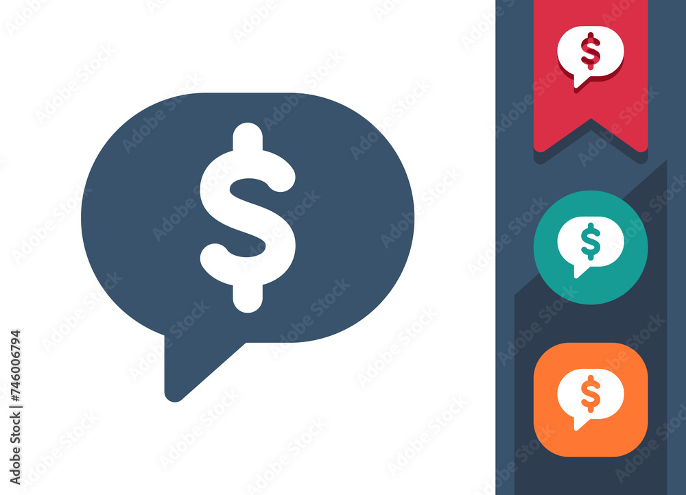 Chat Bubble Icon. Speech Bubble, Comment, Message, Dollar, Money Chat Bubble Icon. Speech Bubble, Comment, Message, Dollar, Money