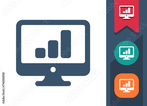 Computer Screen Icon. Monitor, PC, Graph, Chart, Stats, Report