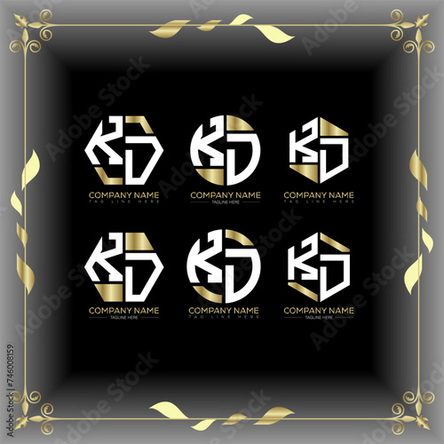KD letter luxury logo set design.KD monogram polygonal and circle shape vector. KD luxury design. 