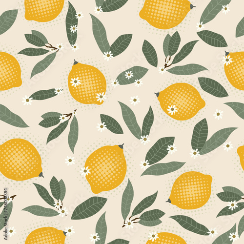 Seamless lemon fruit pattern in vector for background, fabric, wallpaper, wrapping, etc