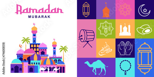 Fototapeta Naklejka Na Ścianę i Meble -  Ramadan Kareem background. Islamic greeting card template with ramadan for wallpaper design. vector illustration