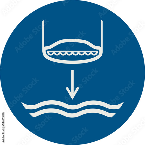 OBLIGATION SIGN PICTOGRAM, LOWER THE LIFEBOAT TO THE WATER (LIFEBOAT LAUNCH SEQUENCE) ISO 7010 – M039, SVG