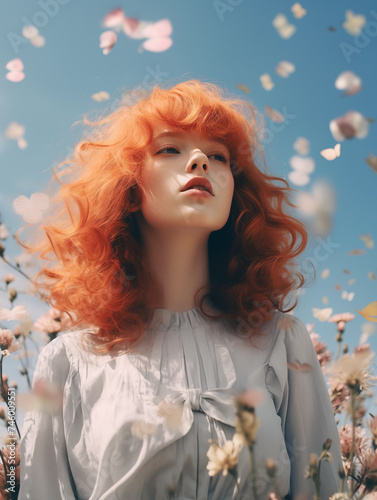 Spring's Embrace: A Luminous Portrait with Blossoms Adrift