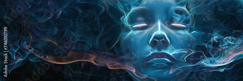 Journey of Consciousness Expansion, Exploring Altered States for Spiritual Growth and Self-Exploration, Captured Through Human Face Infused with Spiritual Energy Waves