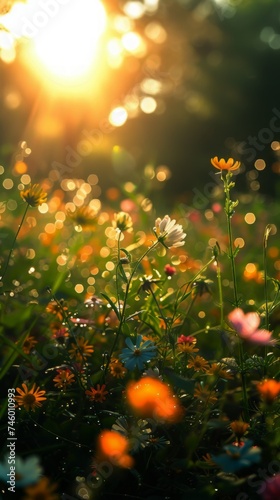 Vibrant Field of Flowers Under Sunlight