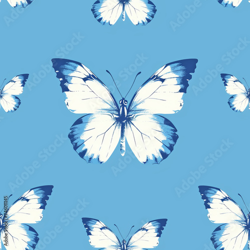 blue Butterfly seamless tile pattern background, ai generated