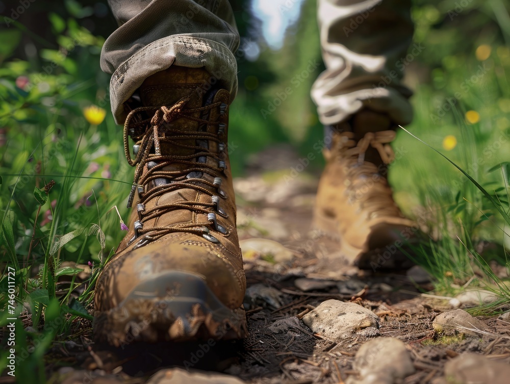 Close-Up of Walking Boots on a Nature Close-Up of Walking Boots on a Nature