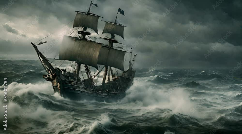sail ship braving the waves of a wild stormy sea at night sail ship braving the waves of a wild stormy sea at night