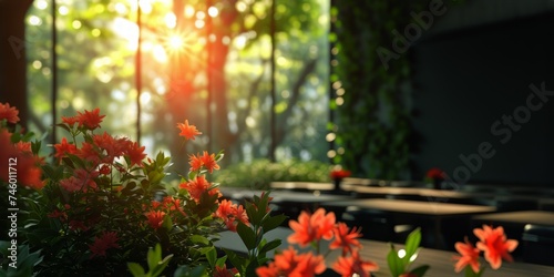 Sunlight Filtering Through Trees and Flowers