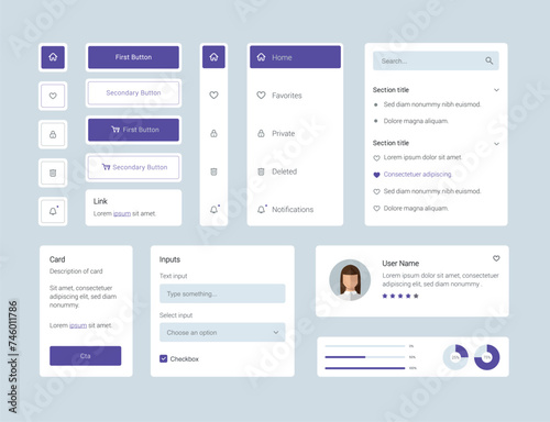 Light Collection of blue elegant ui ux elements. Ux dashboard user panel template. User interface, experience. UI elements to book the app.