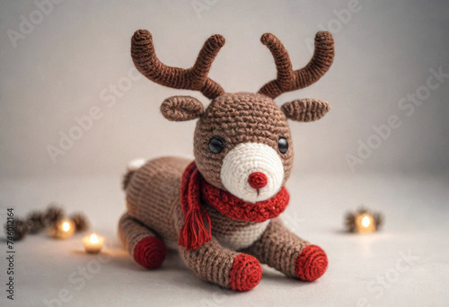Little cute reindeer handmade toy. Amigurumi toy making, knitting, hobby © Павел Абрамов