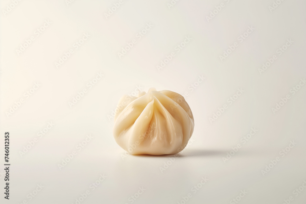 One steamed dumpling on a white background One steamed dumpling on a white background