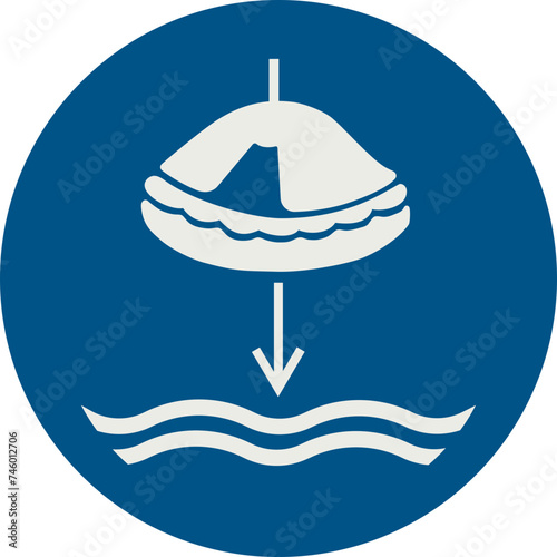 OBLIGATION SIGN PICTOGRAM, LOWER THE LIFEBOAT TO THE WATER (LIFEBOAT LAUNCH SEQUENCE) ISO 7010 – M040, SVG