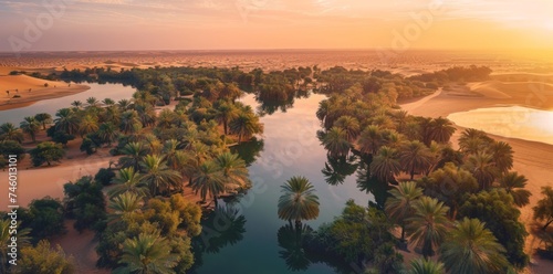 Aerial View of River Surrounded by Palm Trees