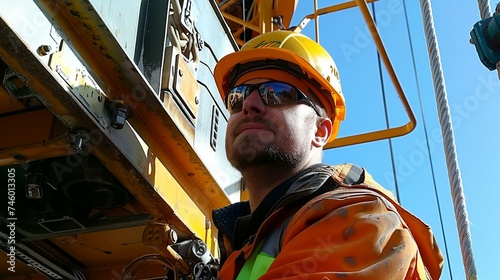 A crane operator performing routine maintenance tasks on the crane, ensuring its continued reliability and safety, #craneoperator photo