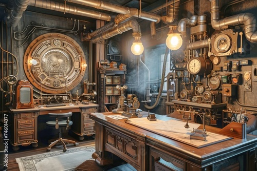 Diverse Collection of Clocks in Vintage Steampunk Office