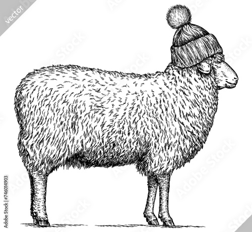 Vintage engraving isolated lamb glasses dressed fashion set illustration ram ink sketch. Farm animal sheep background mutton silhouette sunglasses hipster hat art. Hand drawn vector image