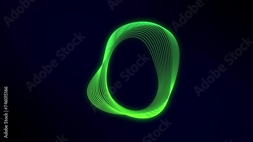 Circular animation and distortion, circle changing shape movement, green gradient lines, abstract background, vibrant screensaver, 4K intro