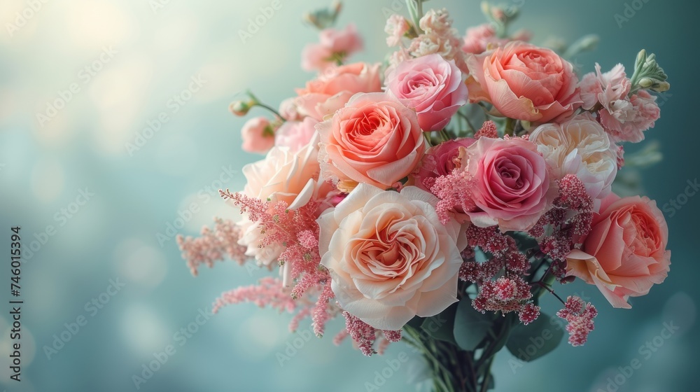 Beautiful flowers on a delicate background with copy space. Romantic background. Wedding invitation. Valentine's Day. Birthday. International Women's Day, Mother's Day concept. Beautiful flowers on a delicate background with copy space. Romantic background. Wedding invitation. Valentine's Day. Birthday. International Women's Day, Mother's Day concept.