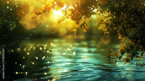 Sun Shines Through Leaves of Tree Over Water © Yana
