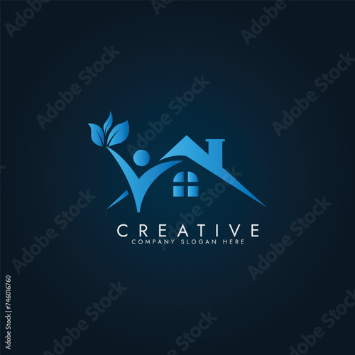 Kindergarten kids school logo icon Simple real estate house logo design template