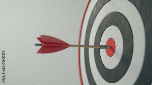 Red dart on the dartboard target center on isolated grey background with space for copy 