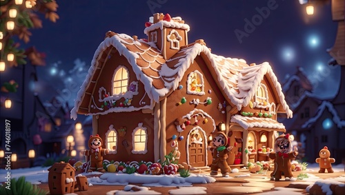 Gingerbread Character and House: Cute 3D Render in Candy Village (C4D)