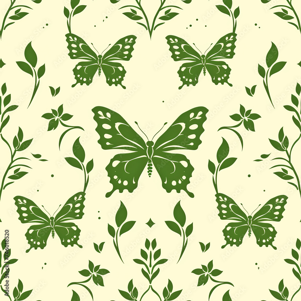 green Butterfly seamless tile pattern background, ai generated