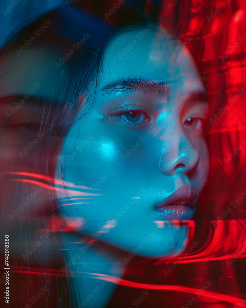 Crimson Blaze: A Captivating Portrait in Neon Hues