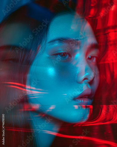 Crimson Blaze: A Captivating Portrait in Neon Hues