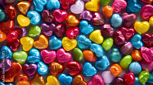 Background of brightly colored candy hearts