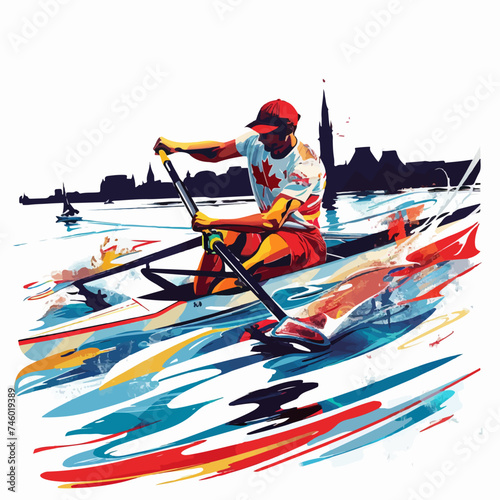 Colorful illustration of a canoeist