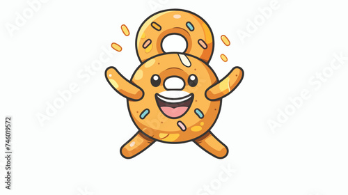 Cute funny jumping pretzel character. Vector hand dr