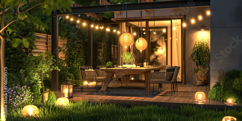 Dining wooden table standing on terrace