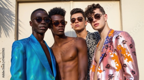 Diversity of queer men's fashion and style, celebrating the individuality that goes beyond traditional standards. Urban Fashion Flair. Vivid Couture Repose, LGBT
