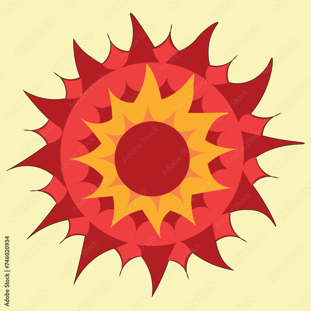 The sun is drawn in different levels. The planet depicts a lamp blazing with fiery rays. The sun is drawn in different levels. The planet depicts a lamp blazing with fiery rays.