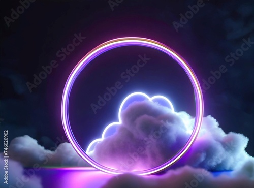 Neon 3d Illustration Background Design. Virtual Cloud concept.