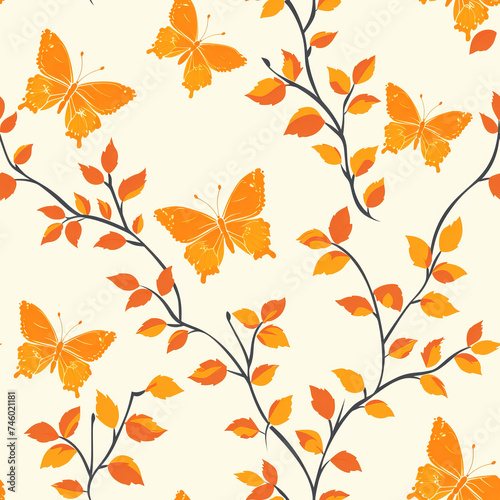 orange Butterfly seamless tile pattern background  ai generated