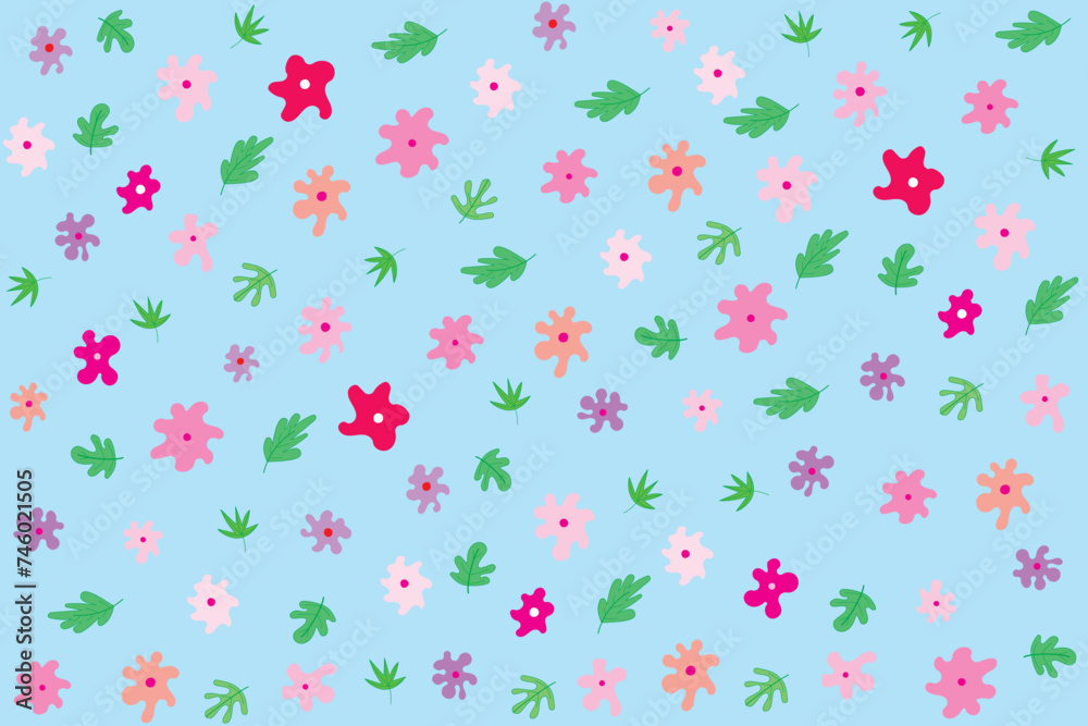 Illustration of the abstract flower with leaves on soft blue background. Illustration of the abstract flower with leaves on soft blue background.
