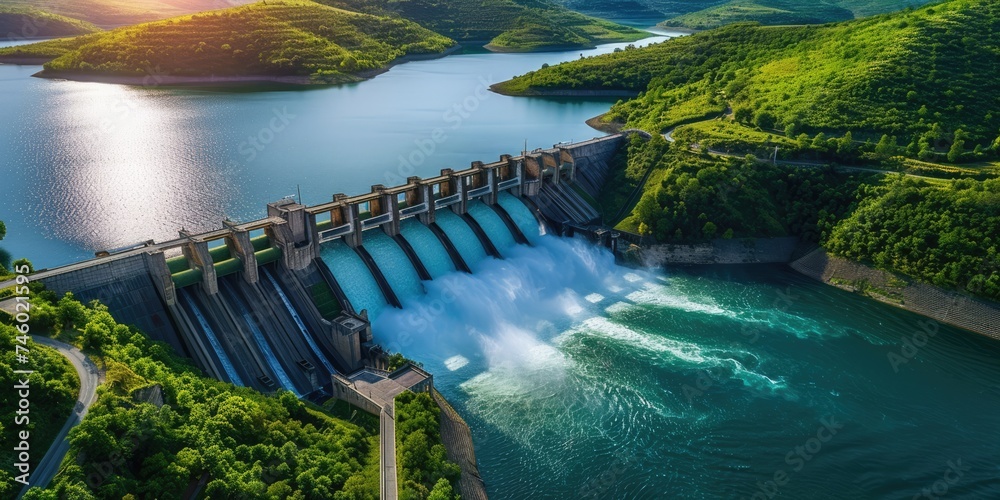 Generative AI, hydroelectric dam utilizing the flow of water to produce ...