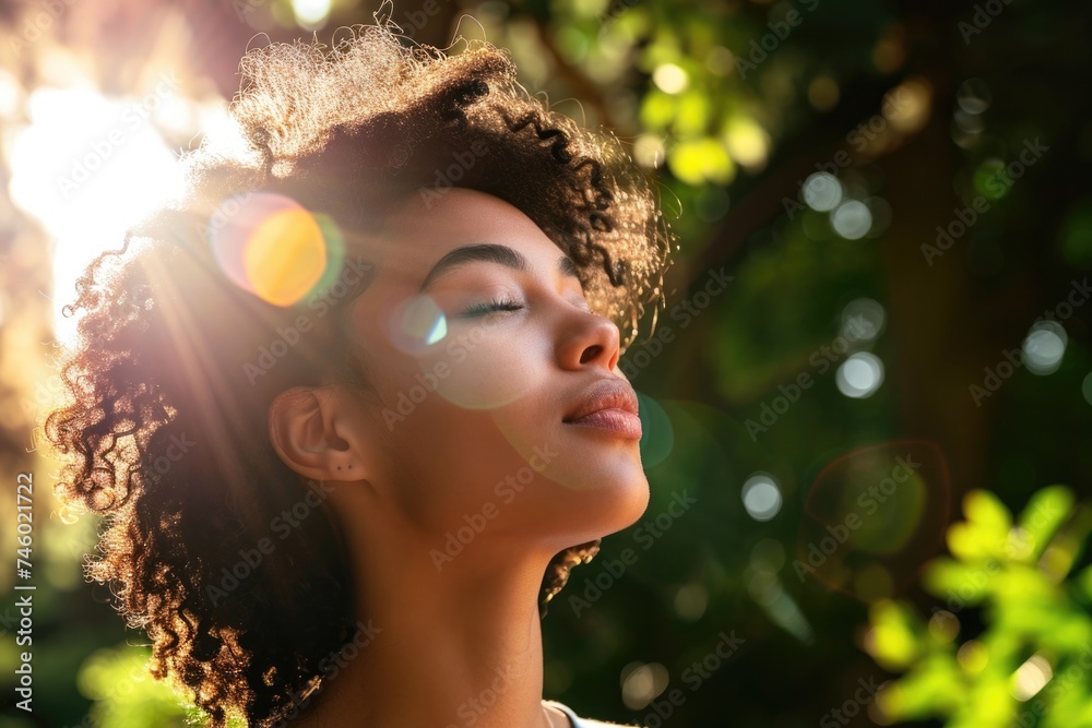 Very attractive black woman looking away in a tropical park Very attractive black woman looking away in a tropical park