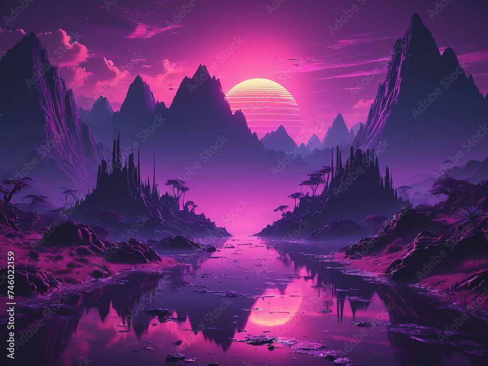 Otherworldly and mystical landscape wallpaper in purple tones - generated by ai