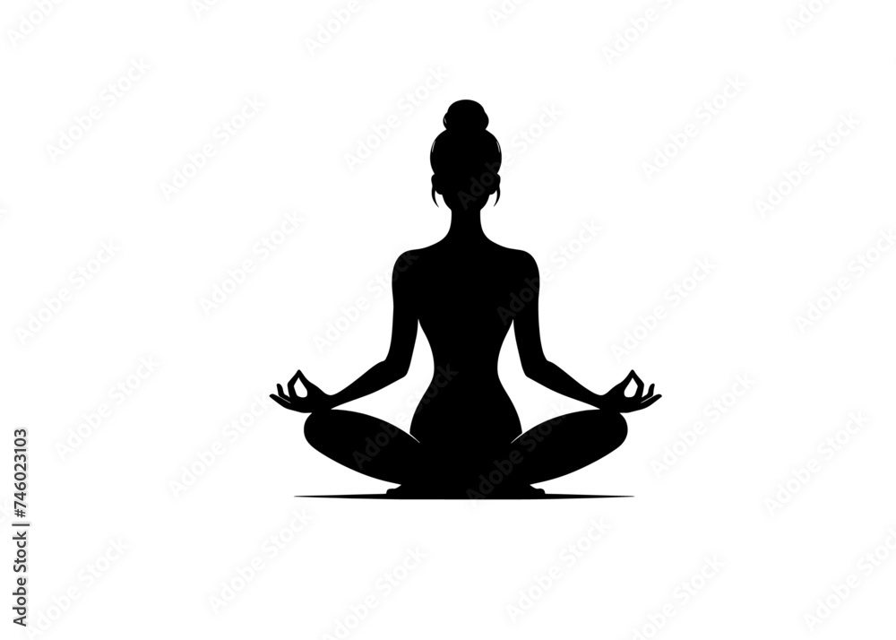 Woman meditating, yoga position, logo, isolated, vector